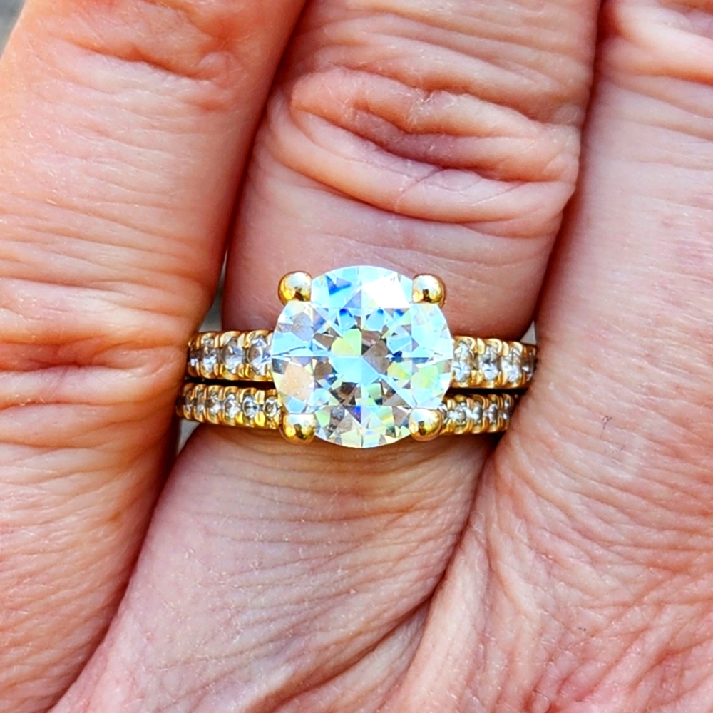 14k Yellow Gold Simulated Diamond Nexus 3ct Engagement Ring And Wedding Band